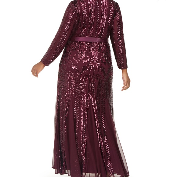 Burgundy Plus Size Godet Sequin Gown - Picture 8 of 9